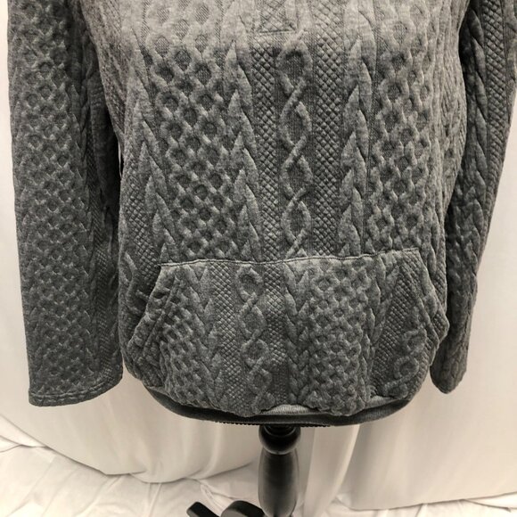 Gray Cable Knit Pullover Sweatshirt Women Size Medium Kangaroo Pocket Snaps NEW - Picture 4 of 10